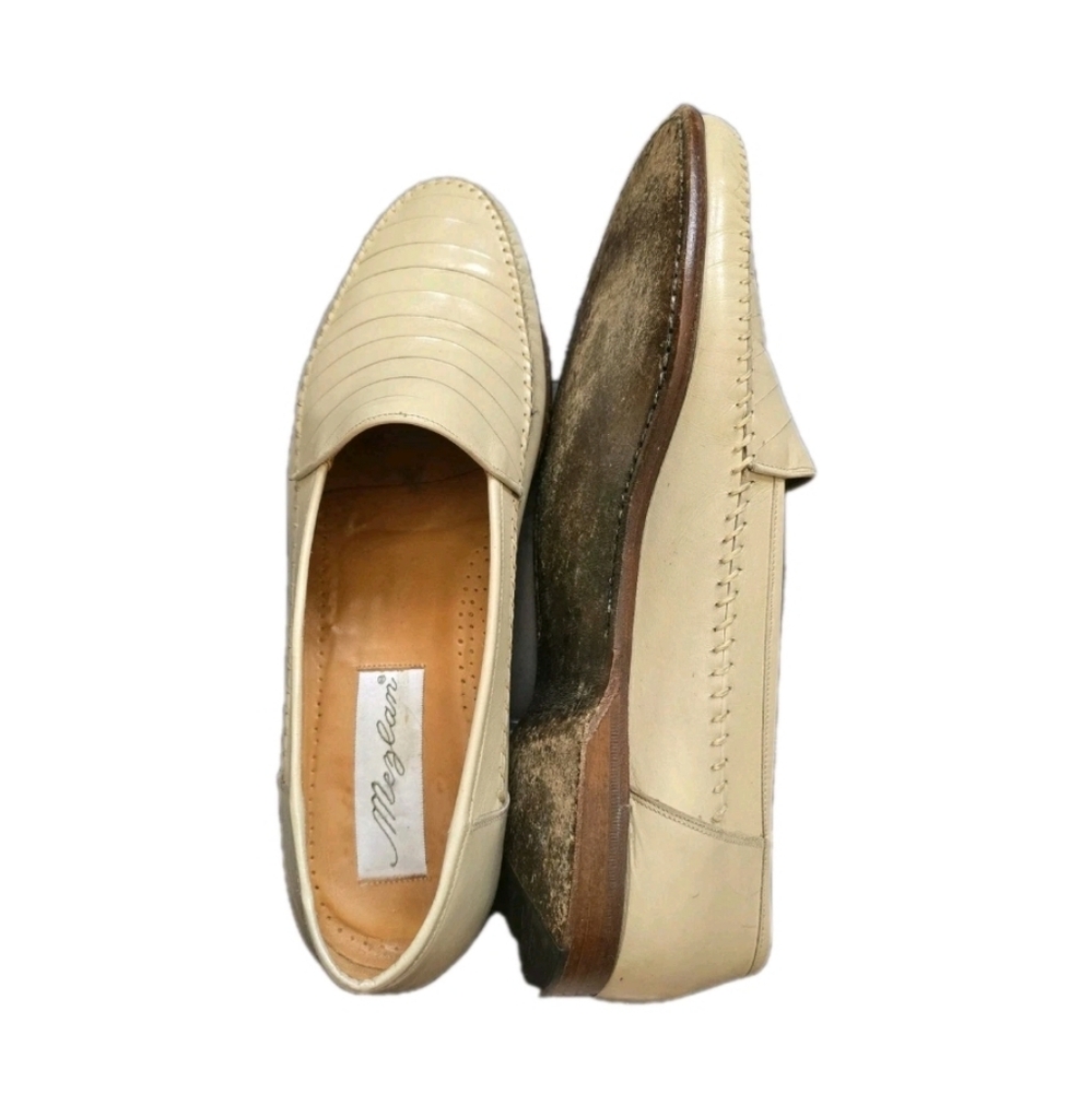Vtg Mezlan Men Shoes US 11 M Loafers Slip On Beige Calf Skin Leather Made Spain - Picture 5 of 14